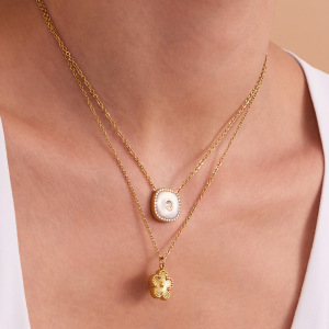 Ensembles De Bijoux Pour Femmes En Acier Inoxydable, Couleur Or, Avec Motif Floral Simple h5 Image2