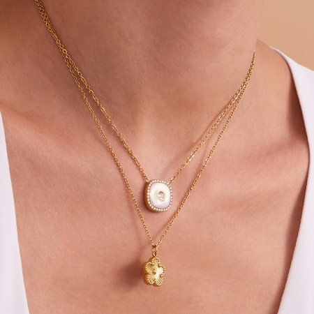 Ensembles de bijoux pour femmes en acier inoxydable, couleur or, avec motif floral simple 2
