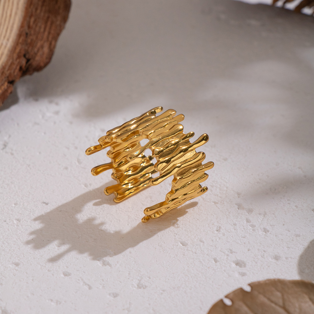 Bague Tendance En Acier Inoxydable Doré, Forme Irrégulière, Étanche Image5