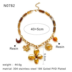 Collier Pendentif En Résine En Forme De Fleur, Soleil Et Lune, 1 Pièce h5 Image2