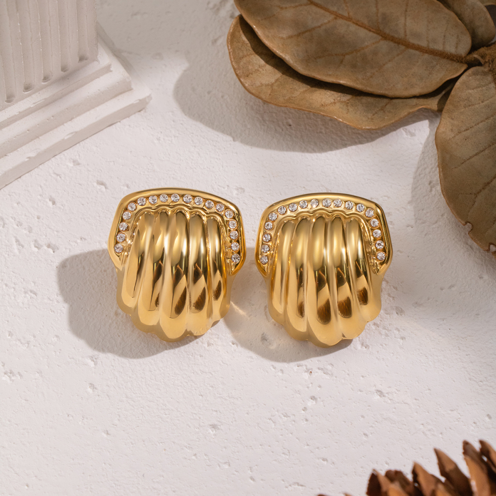 1 Paire De Boucles D'Oreilles À Clous En Acier Inoxydable Doré, Étanches, En Forme De Coquillage Image4