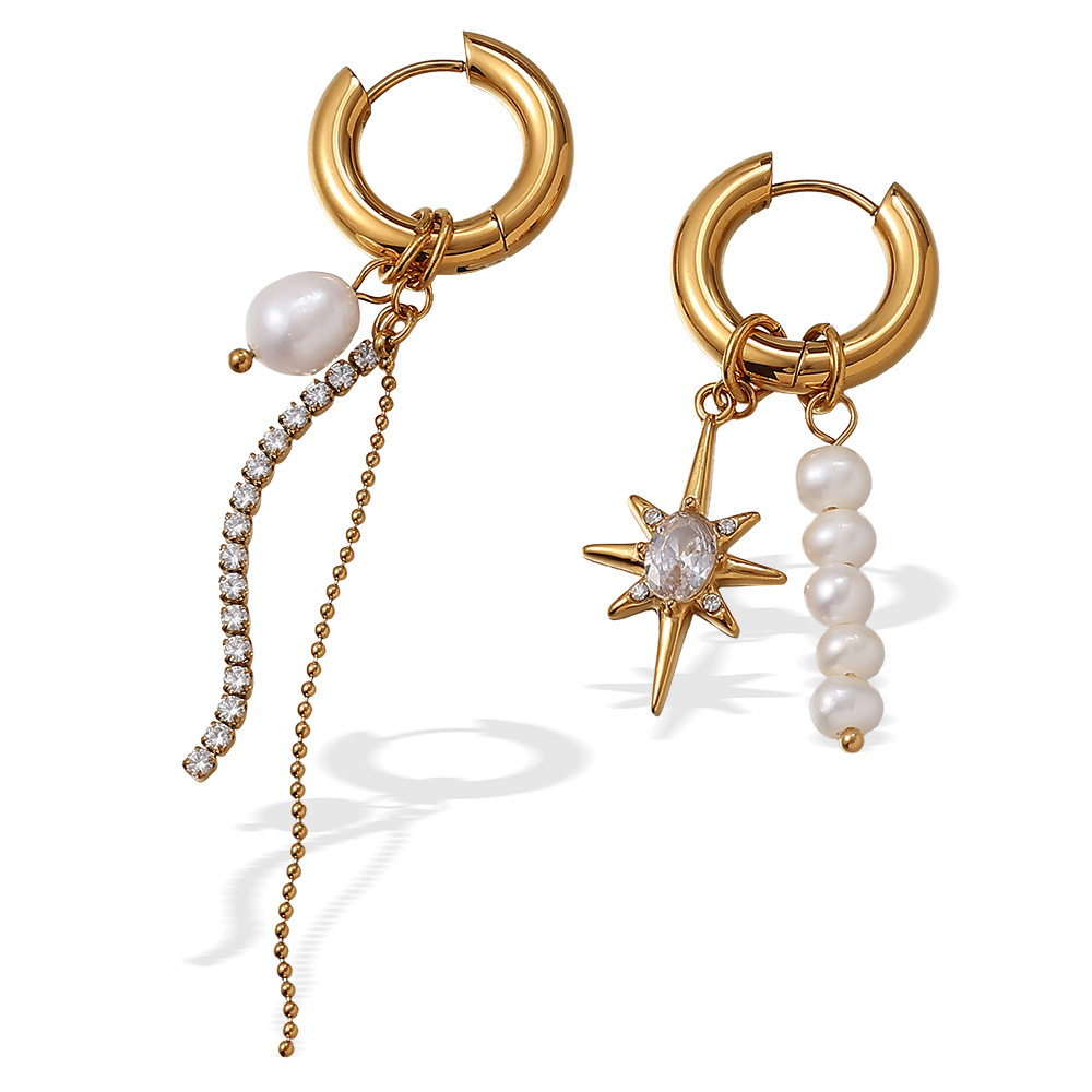 Boucles D'Oreilles Pendantes À Pompon En Acier Inoxydable Étanche Couleur Or Avec Perles (1 Paire) Image5