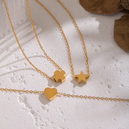 Collier pendentif en acier inoxydable doré, étanche, en forme de cœur et d'étoile (1 pièce).