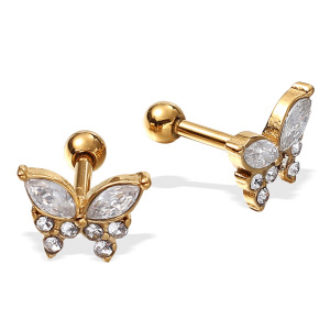 1 Paire De Boucles D'Oreilles Papillon En Acier Inoxydable Étanche Couleur Or Avec Cristal Pour Piercing h5 Image5