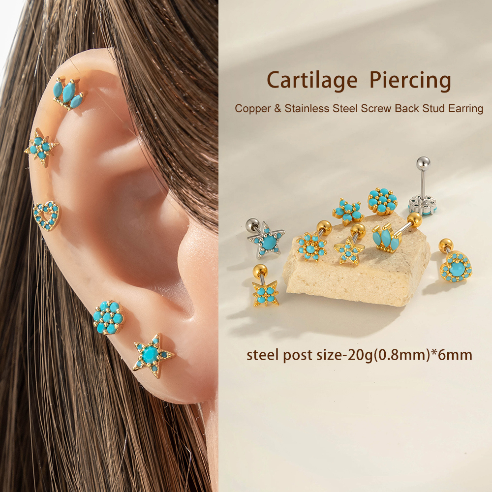 Boucle D'Oreille Piercing En Pierre Naturelle Couleur Cuivre Or 1 Pièce Image4