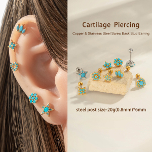 Boucle D'Oreille Piercing En Pierre Naturelle Couleur Cuivre Or 1 Pièce h5 Image4