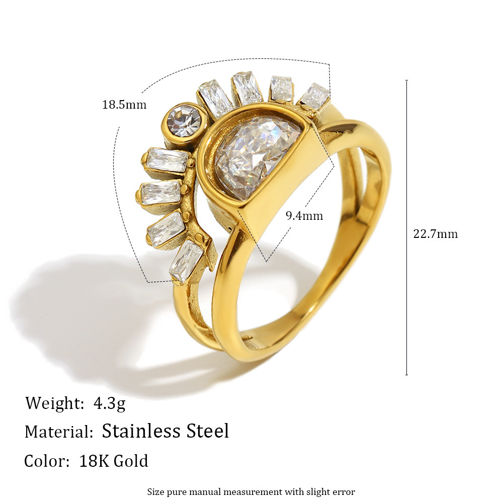 Bague Pour Femme En Acier Inoxydable De Forme Irrégulière, Étanche, Couleur Or, Ornée D'Un Zircon. Image5