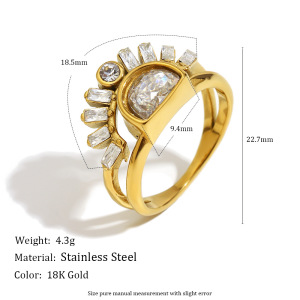 Bague Pour Femme En Acier Inoxydable De Forme Irrégulière, Étanche, Couleur Or, Ornée D'Un Zircon. h5 Image5