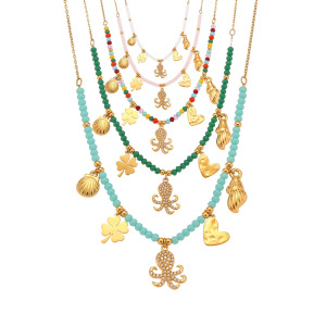 Collier De Perles Pour Femme En Acier Inoxydable Doré, Orné D'Une Pieuvre, De Pierres Naturelles Et De Zircon (1 Pièce) h5 Image5