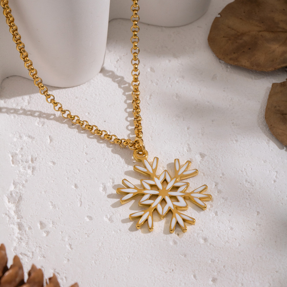 Collier Pendentif Flocon De Neige En Acier Inoxydable Étanche Couleur Or (1 Pièce) h5Image2