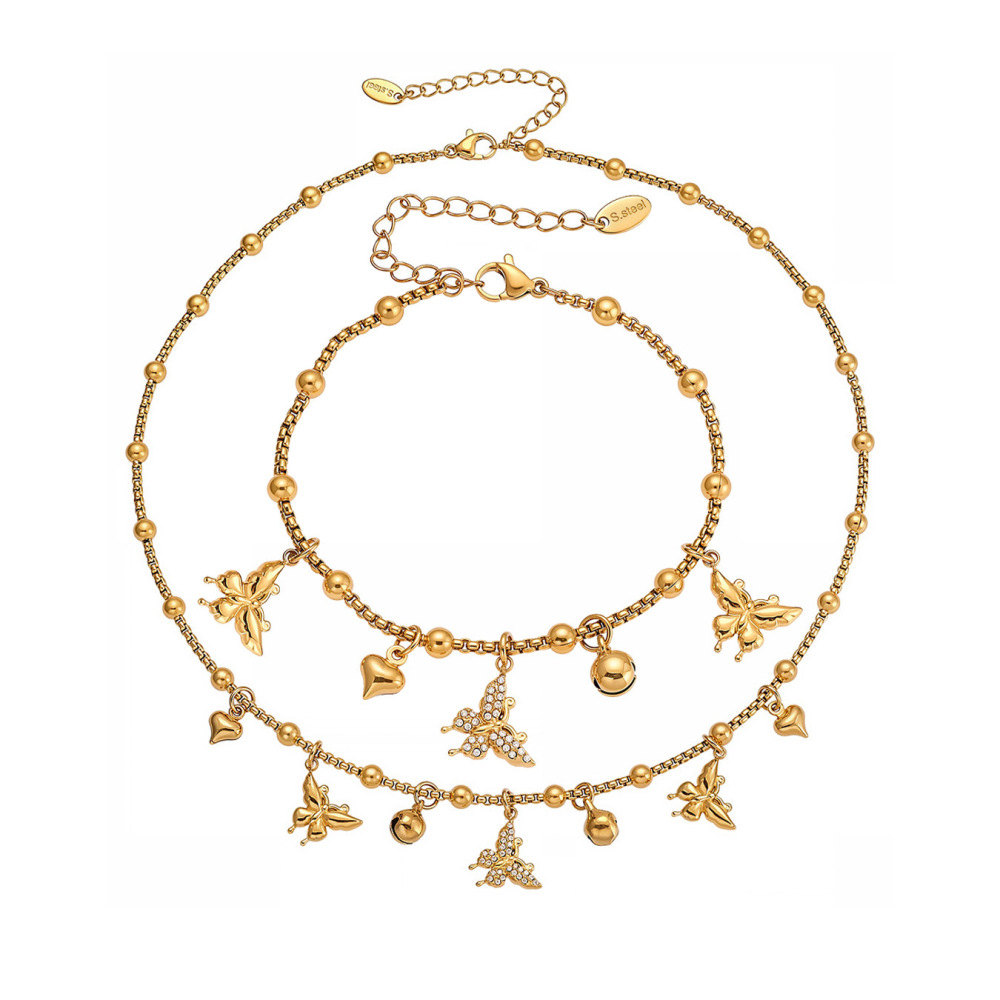 Ensembles De Bijoux Élégants Pour Femmes, En Acier Inoxydable, Imperméables, Couleur Or, Avec Zircon Et Motif Papillon. Image8