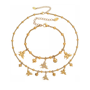 Ensembles De Bijoux Élégants Pour Femmes, En Acier Inoxydable, Imperméables, Couleur Or, Avec Zircon Et Motif Papillon. h5 Image8