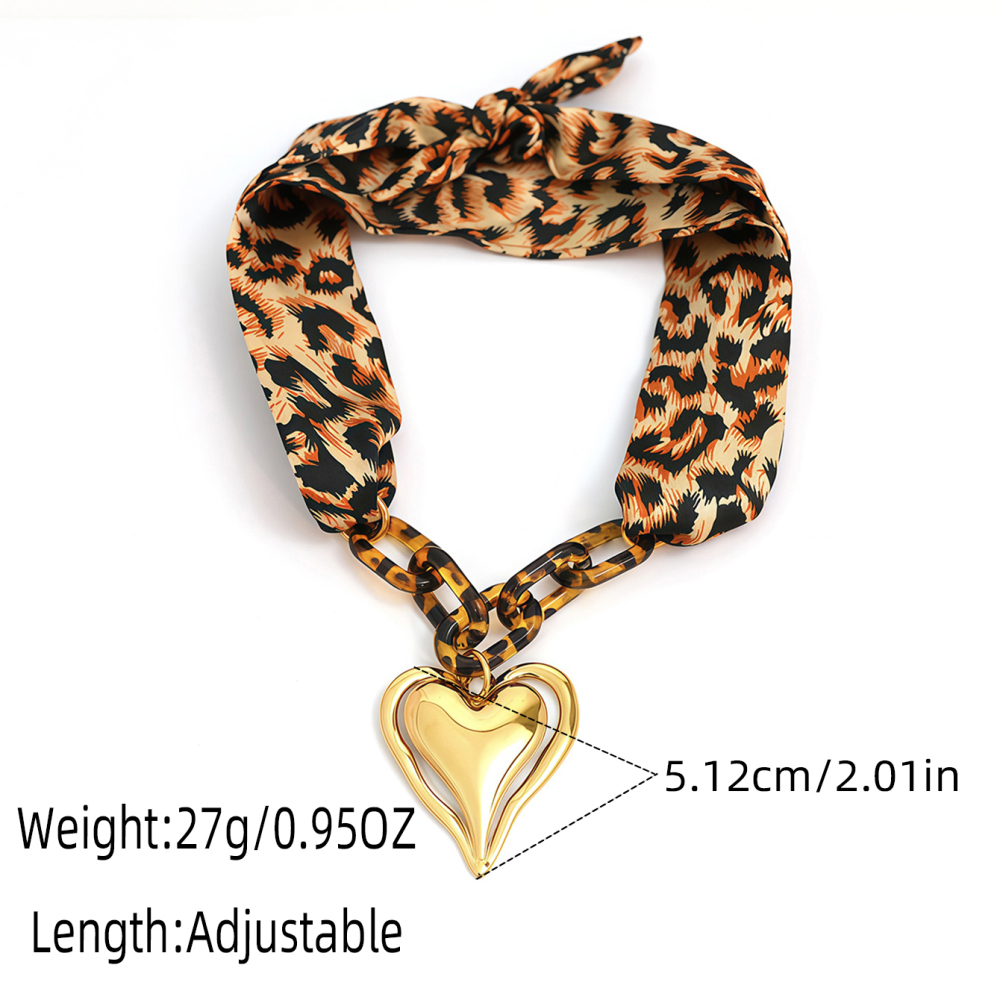 Bracelet Chaîne Femme Rétro En Acier Inoxydable Doré, Imprimé Léopard Et Cœur (1 Pièce). Image2