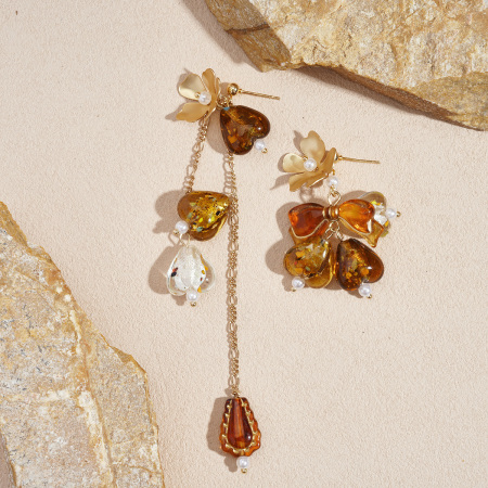 1 paire de boucles d'oreilles pendantes rétro en forme de cœur et de fleur