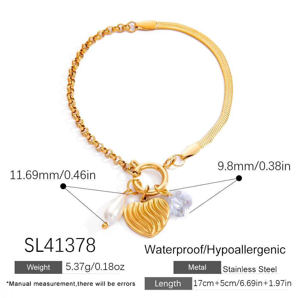 Bracelet Élégant En Acier Inoxydable Étanche Avec Breloque En Zircon En Forme De Cœur (1 Pièce) 