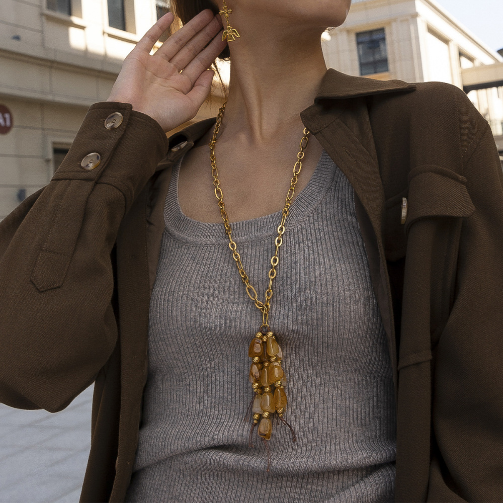 Collier Long Étanche En Acrylique Et Acier Inoxydable Avec Pompon (1 Pièce) Image4