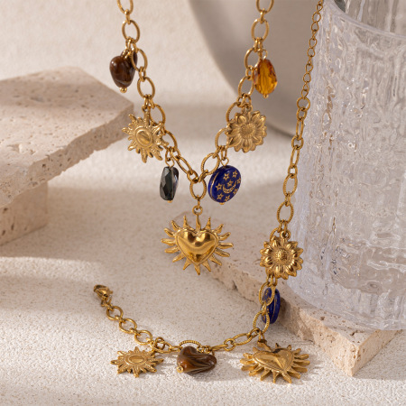 Ensemble de 1 collier en acier inoxydable doré étanche en forme de cœur