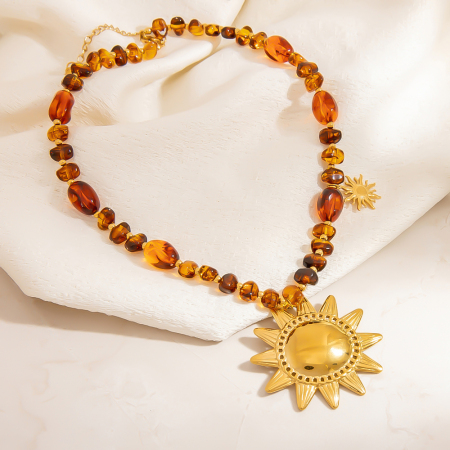 Collier de perles en résine rétro soleil 1 pièce