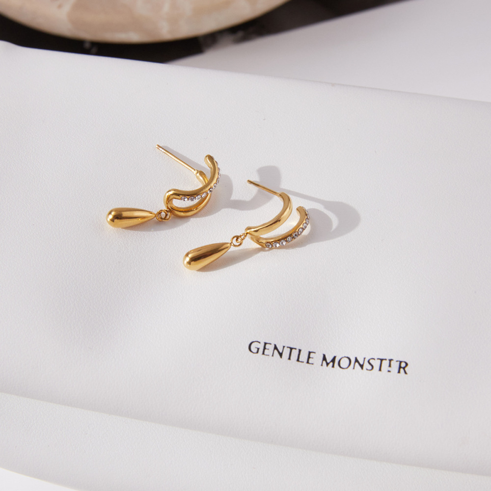 1 Paire De Magnifiques Boucles D'Oreilles Pendantes En Acier Inoxydable Couleur Or Et Zircon Pour Femme Image6
