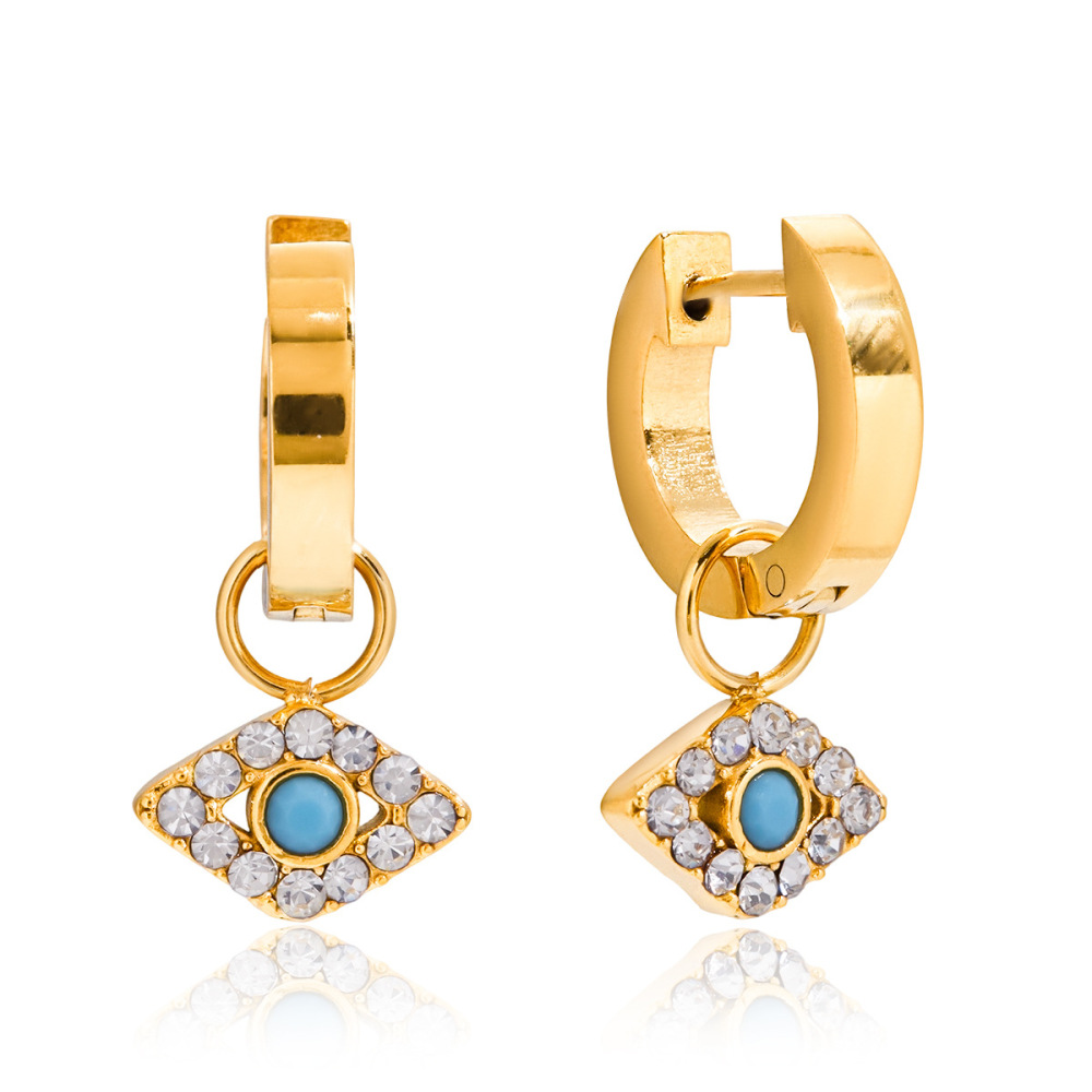 Boucles D'Oreilles Pendantes Pour Femme, Œil De Diable Scintillant, En Acier Inoxydable Étanche, Couleur Or (1 Paire). 