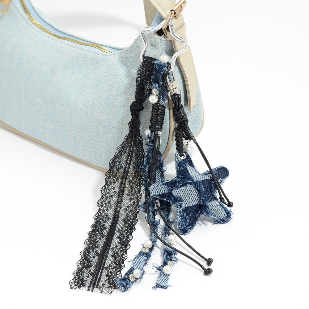 1 Pièce De Breloque De Sac En Dentelle Étoile En Denim h5Image6