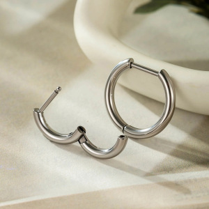 Boucles D'Oreilles Créoles Minimalistes En Alliage De Titane Pour Femme, Forme Annulaire, 1 Pièce h5 Image3
