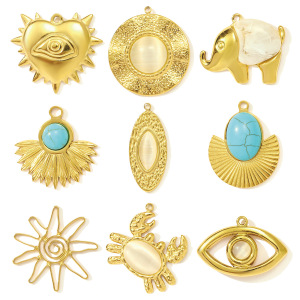 Pendentif Élégant Rond Pour Femme, En Acier Inoxydable, Étanche, Couleur Or, Avec Pierre Naturelle (1 Pièce) h5 Image6