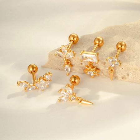Boucles d'oreilles perçantes pour femmes, motif géométrique, cuivre, or, zircone