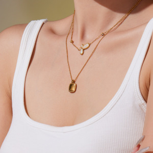 Collier Pendentif Élégant Pour Femme, En Acier Inoxydable, Couleur Or, Avec Pendentif Papillon (1 Pièce) h5 Image2