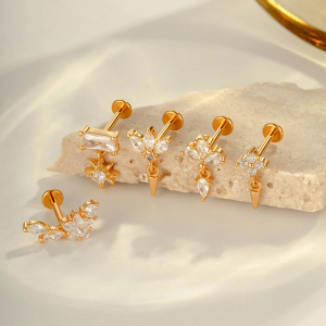 Boucles D'Oreilles Perçantes Pour Femmes, 1 Pièce, Motif Géométrique, Alliage De Cuivre Et De Titane, Couleur Or, Zircone h5 Image4