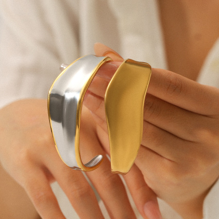 Bracelet jonc pour femme, 1 pièce, en acier inoxydable de forme irrégulière, couleur or, étanche