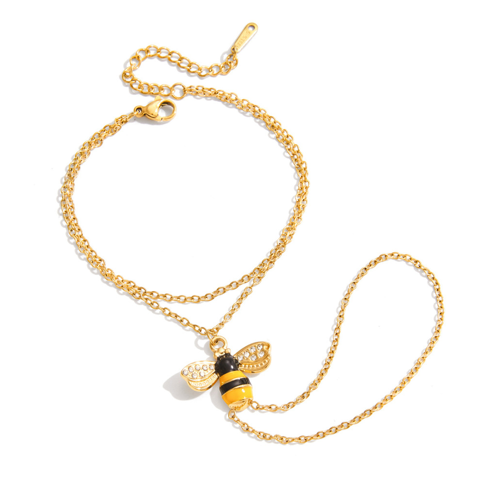 Ensembles De Bijoux Pour Femmes En Acier Inoxydable Imperméable Couleur Or, Motif Abeille Naturelle Romantique 