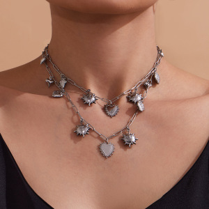 Collier Pendentif Femme Classique Cœur Et Soleil En Acier Inoxydable Étanche Couleur Or (1 Pièce) h5 Image4