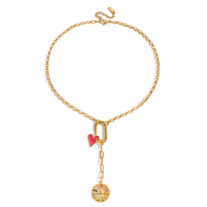Collier Pendentif Femme Luxueux À Pompons, En Acier Inoxydable Étanche, Couleur Or (1 Pièce) h5 