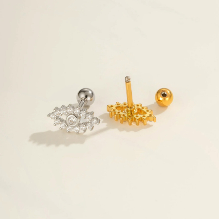Boucle d'oreille piercing œil du diable en cuivre et zircon couleur or, 1 pièce 2