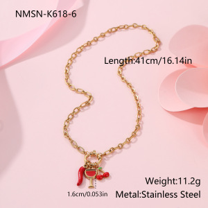 Collier Pendentif Femme Étanche En Acier Inoxydable, Forme Cerise Irrégulière Et Délicate h5 