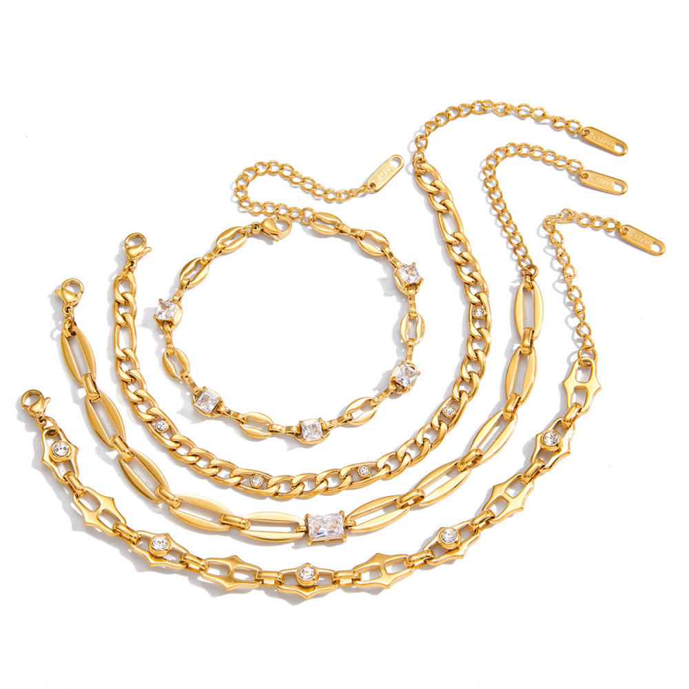 Bracelet À Maillons Pour Femme, En Acier Inoxydable Doré, Orné De Zircon Et D'Une Chaîne Exquise (1 Pièce). h5Image6