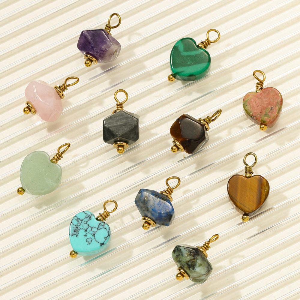 Pendentif Classique En Forme De Cœur Irrégulier, Pierres Naturelles, Couleur Or, Pour Femme Image6