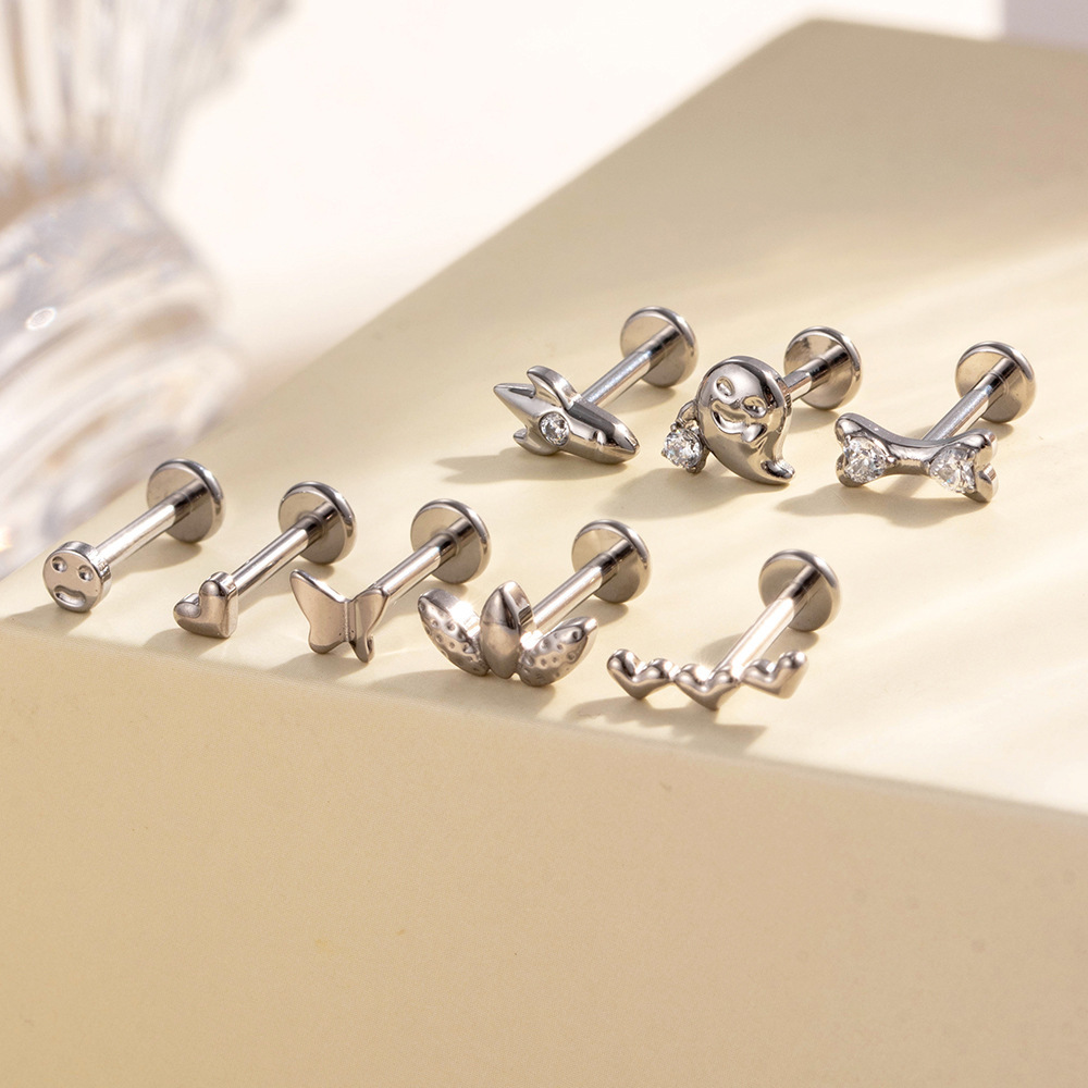 Boucles D'Oreilles Percées En Forme De Cœur Et De Papillon Pour Femme, En Alliage De Titane, Couleur Or Et Zircone Image3