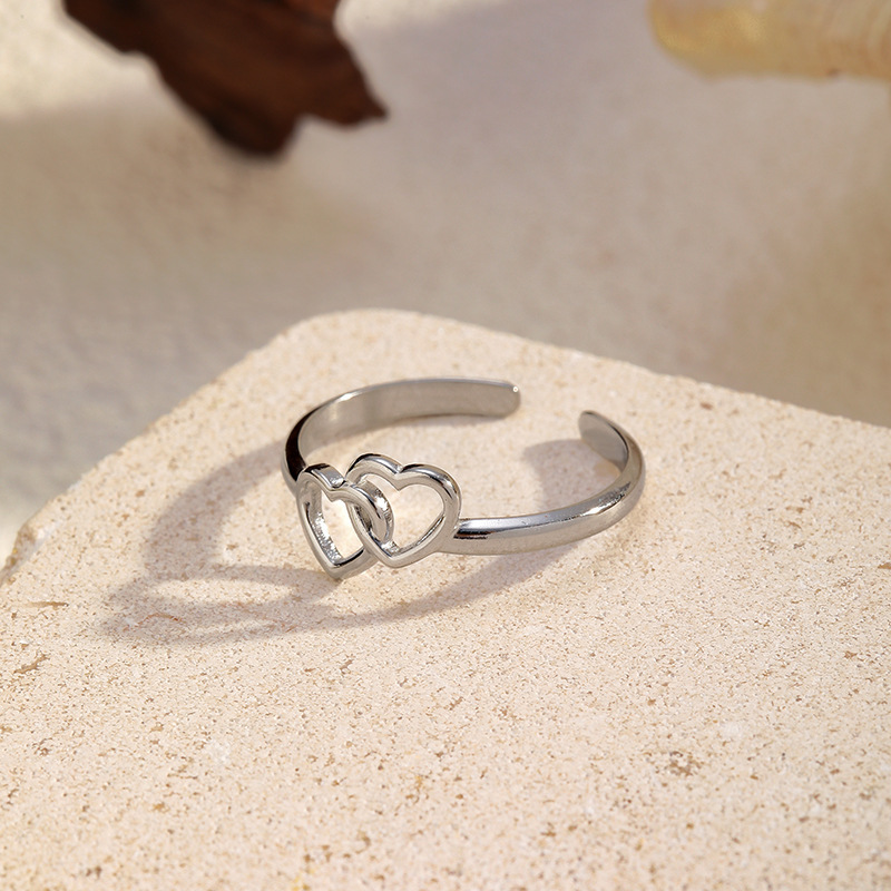 Bague Minimaliste En Acier Inoxydable Étanche En Forme De Cœur (1 Pièce) h5Image2