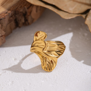 Bague Statement En Acier Inoxydable Doré, 1 Pièce, Motif Fleur h5 Image3