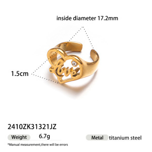 Bague En Forme De Cœur, En Acier Inoxydable Étanche, Couleur Or (1 Pièce). h5 