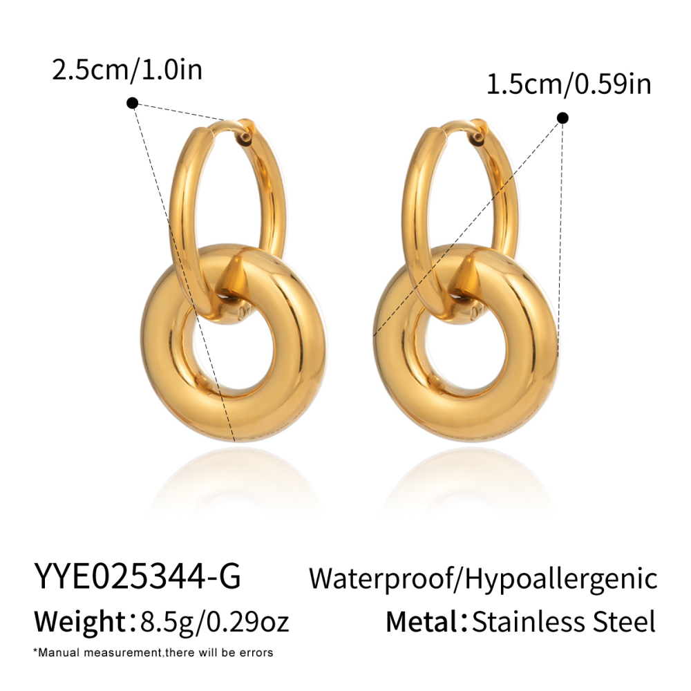 1 Paire De Boucles D'Oreilles Créoles Rondes En Acier Inoxydable Étanche Couleur Or