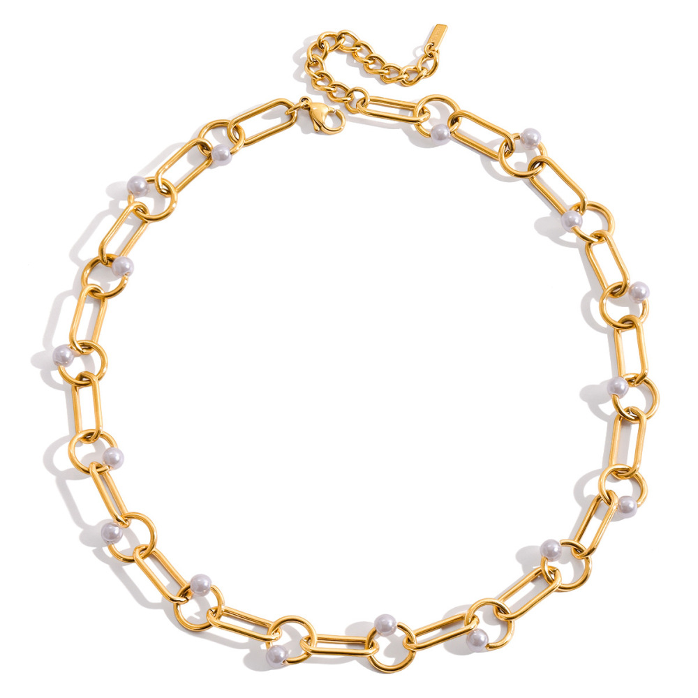 Collier Élégant Pour Femme, En Acier Inoxydable Doré, Avec Chaîne Ronde Et Étanche (1 Pièce)