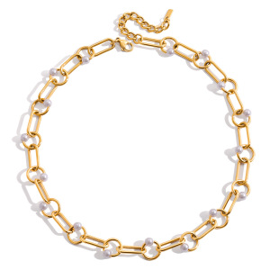 Collier Élégant Pour Femme, En Acier Inoxydable Doré, Avec Chaîne Ronde Et Étanche (1 Pièce) h5
