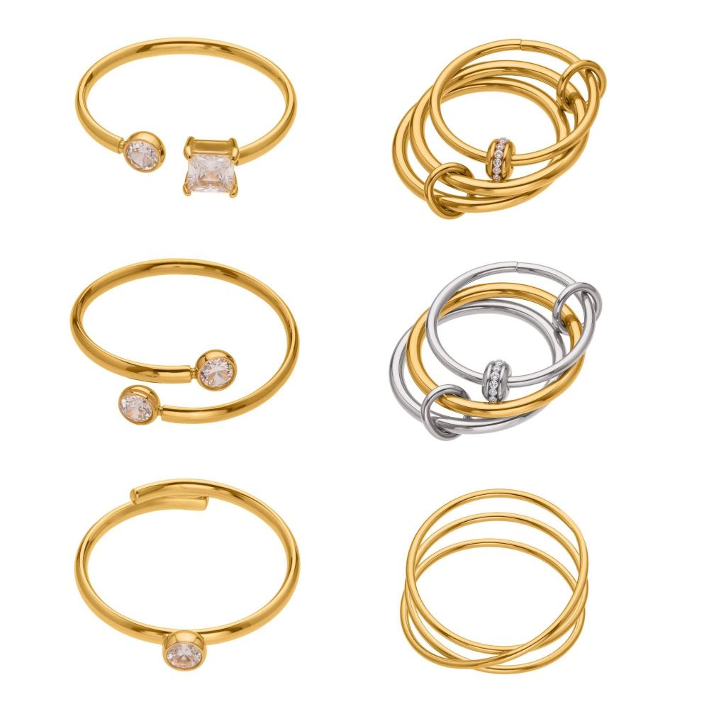 Bague Minimaliste Ronde En Acier Inoxydable Étanche Couleur Or Avec Zircon (1 Pièce) Image6