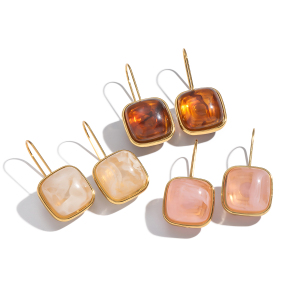1 Paire De Boucles D'Oreilles Pendantes Rétro En Résine Couleur Or h5 Image5