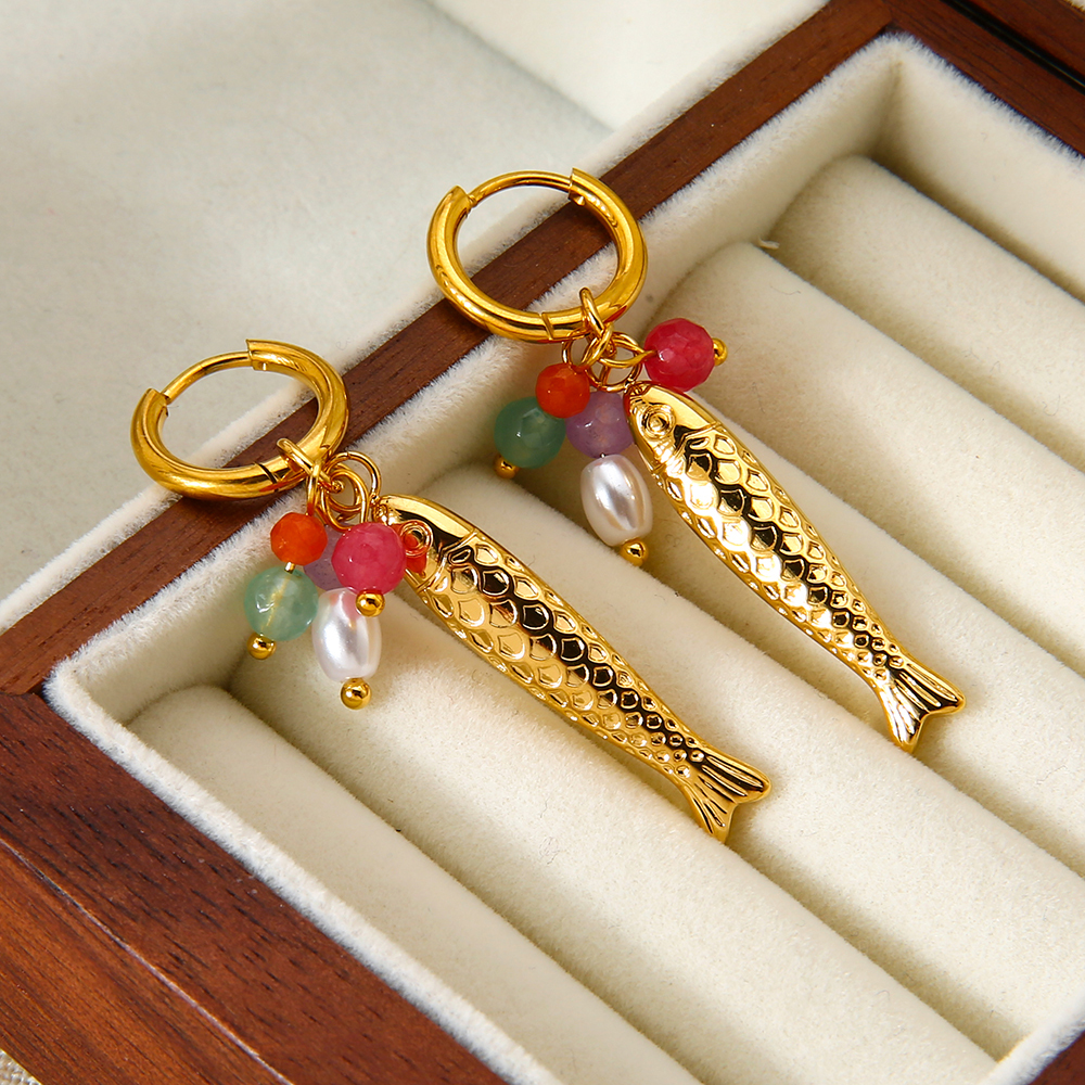 1 Paire De Boucles D'Oreilles Pendantes Rétro En Acier Inoxydable Couleur Or Avec Perles Artificielles Pour Femme Image5