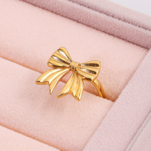 Bague Élégante En Acier Inoxydable Doré, Ornée D'Un Nœud Papillon. h5 Image5