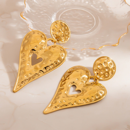 Boucles d'oreilles pendantes en acier inoxydable doré, motif marteau en forme de cœur (1 paire)
